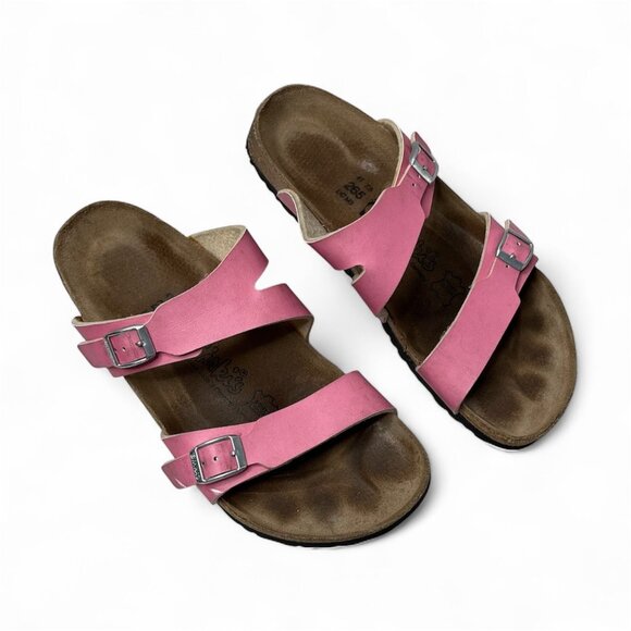 Birkis by Birkenstock Pink Leather Footbed Sandals 41 EU 10 US Narrow - Picture 1 of 7